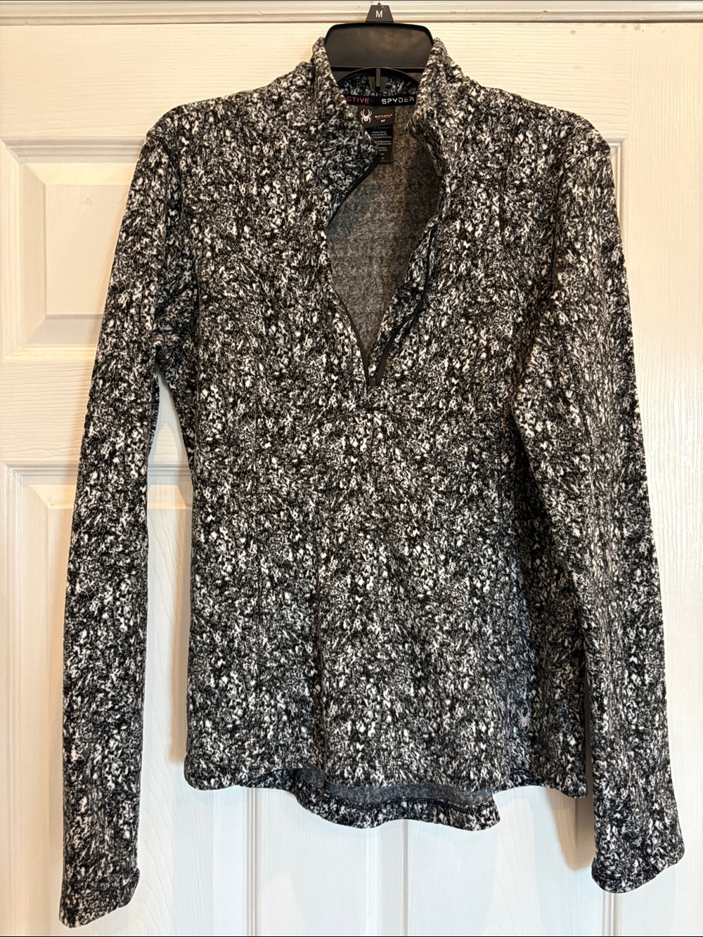 Spyder Women's Black & White Marled Quarter-Zip Teddy Jacket